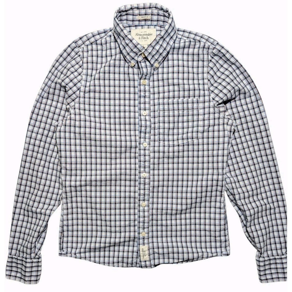 Abercrombie & Fitch Muscle Fit Plaid Shirt Mens Large Blue Cotton